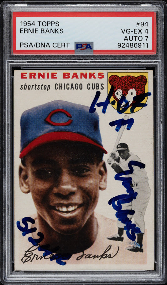 1954 TOPPS ERNIE BANKS #94 PSA 4 AUTO 7