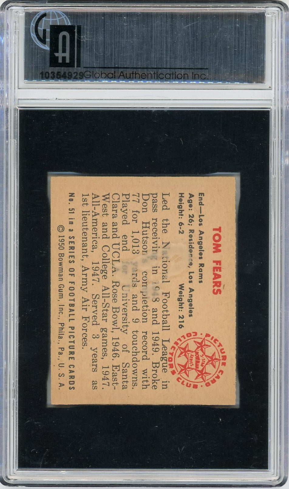1950 Bowman Tom Fears #51 GAI 7.5