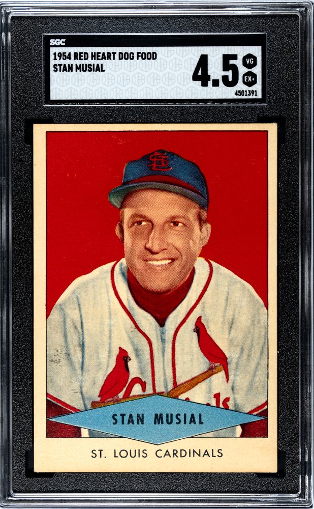 1954 STAN MUSIAL RED HEART DOG FOOD SGC 4.5