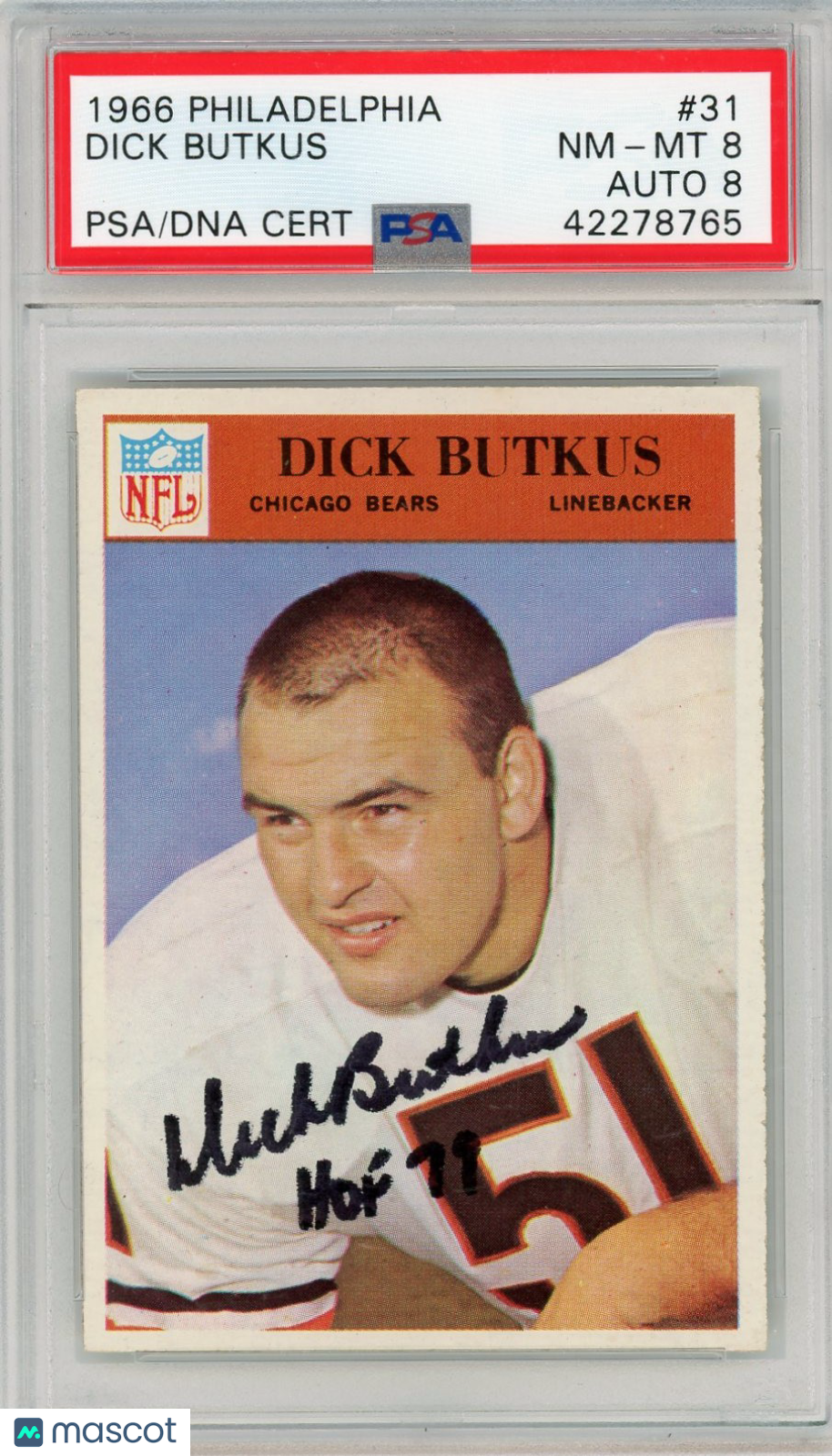 1966 Philadelphia Dick Butkus #31 PSA 8 Auto 8