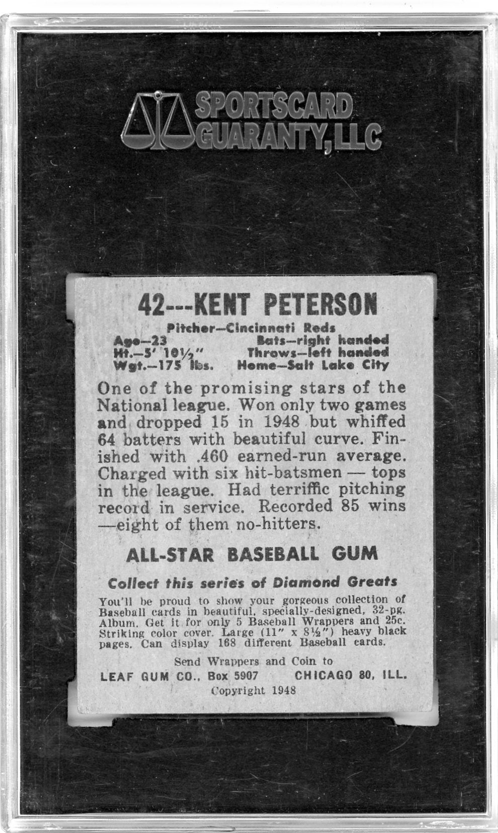 1948 Leaf Gum Co. Kent Peterson #42 SGC 3