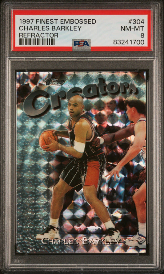 1997 CHARLES BARKLEY FINEST EMBOSSED EMBOSSED-REFRACTOR #304 PSA 8