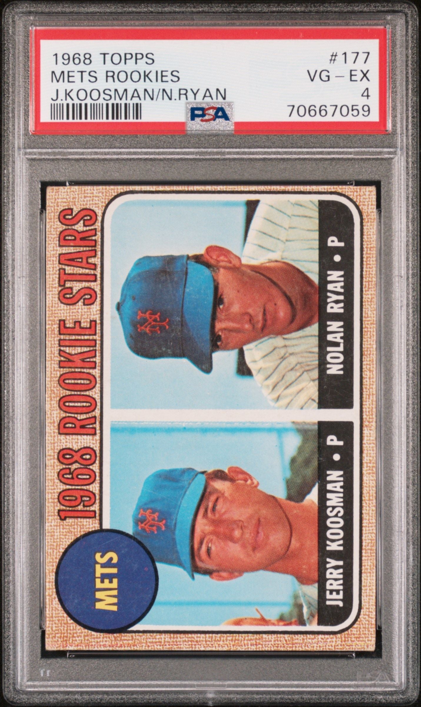 1968 TOPPS METS ROOKIES J.KOOSMAN/N.RYAN #177 PSA 4