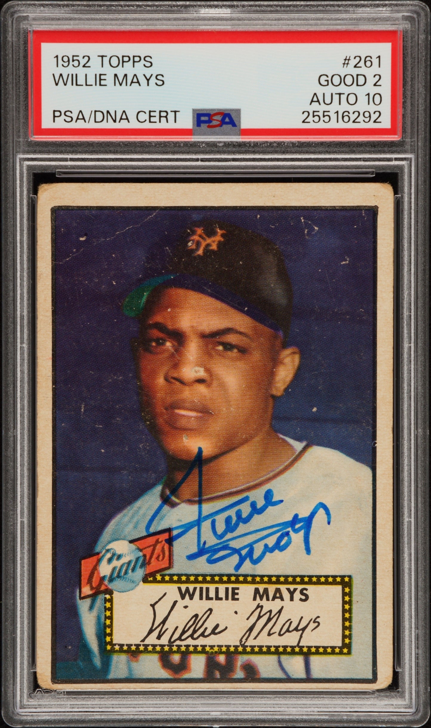 1952 TOPPS WILLIE MAYS #261 PSA 2 AUTO 10