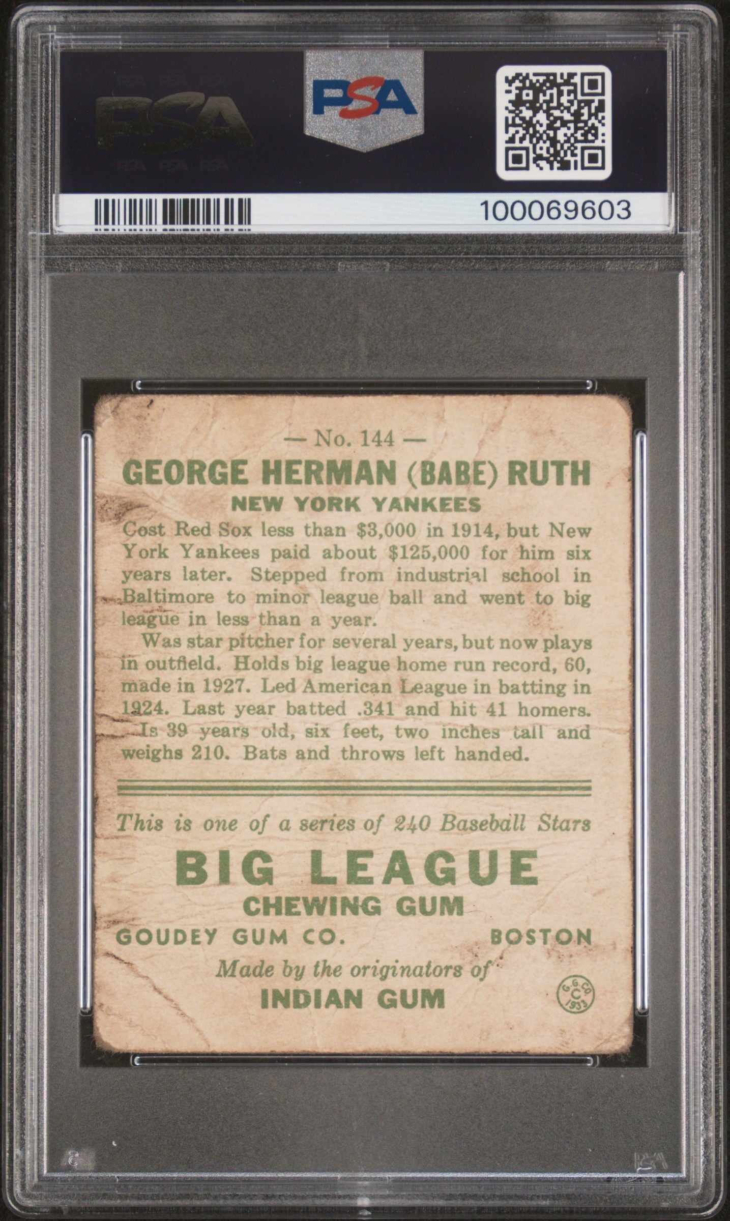 1933 GOUDEY BABE RUTH #144 PSA 1