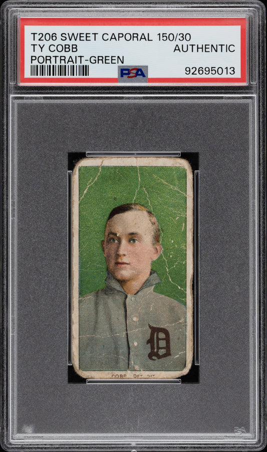 1909-11 TY COBB T206 SWEET CAPORAL 150/30 PORTRAIT-GREEN PSA AUTHENTIC