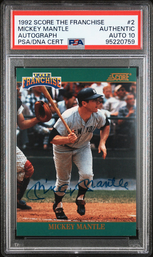 1992 SCORE MICKEY MANTLE THE FRANCHISE AUTOGRAPH #2 PSA/DNA AUTHENTIC AUTO 10