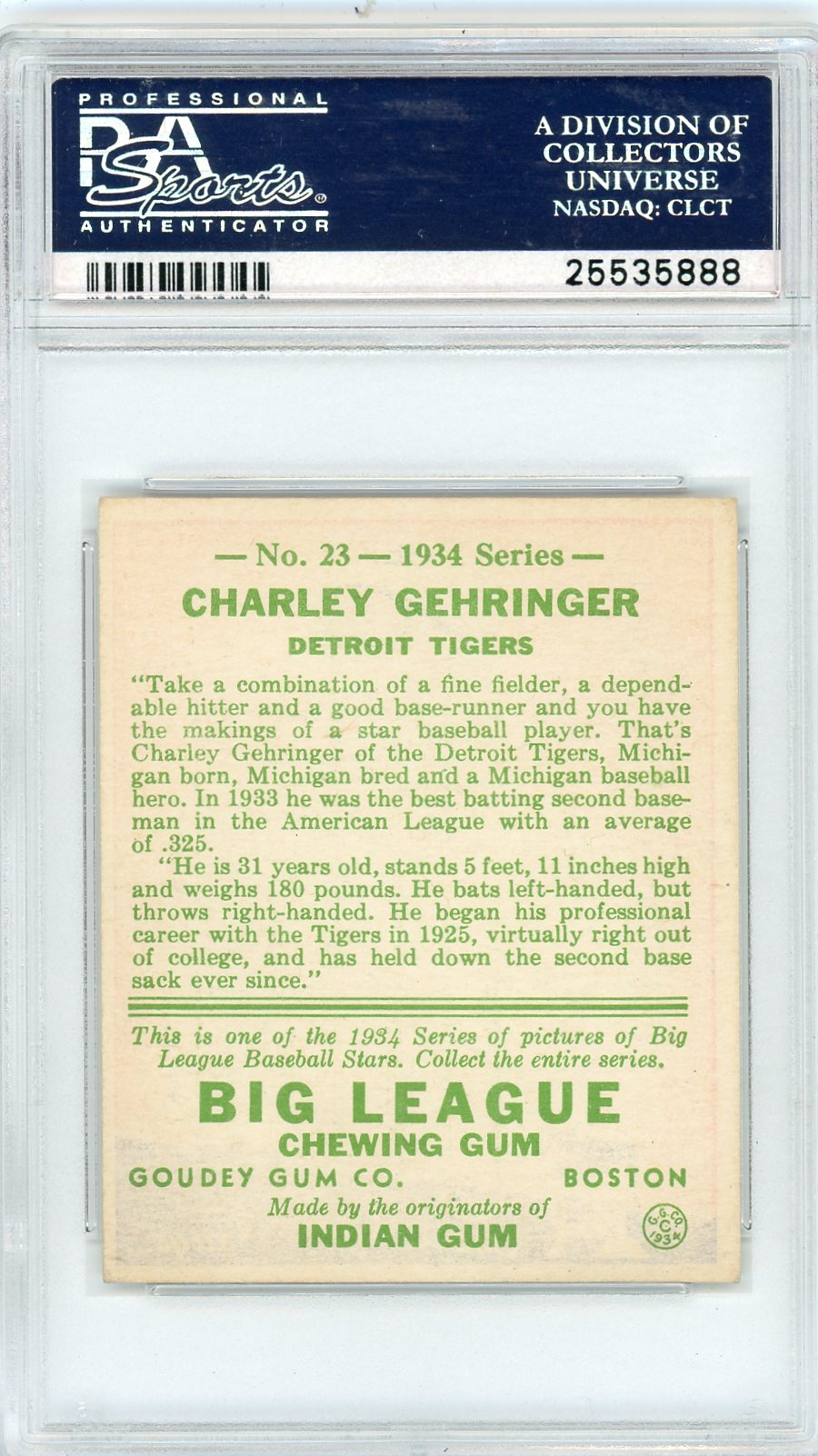 1934 Goudey Charley Gehringer #23 PSA 6