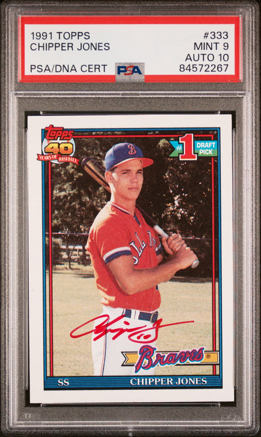 1991 TOPPS CHIPPER JONES #333 PSA/DNA 9 AUTO 10