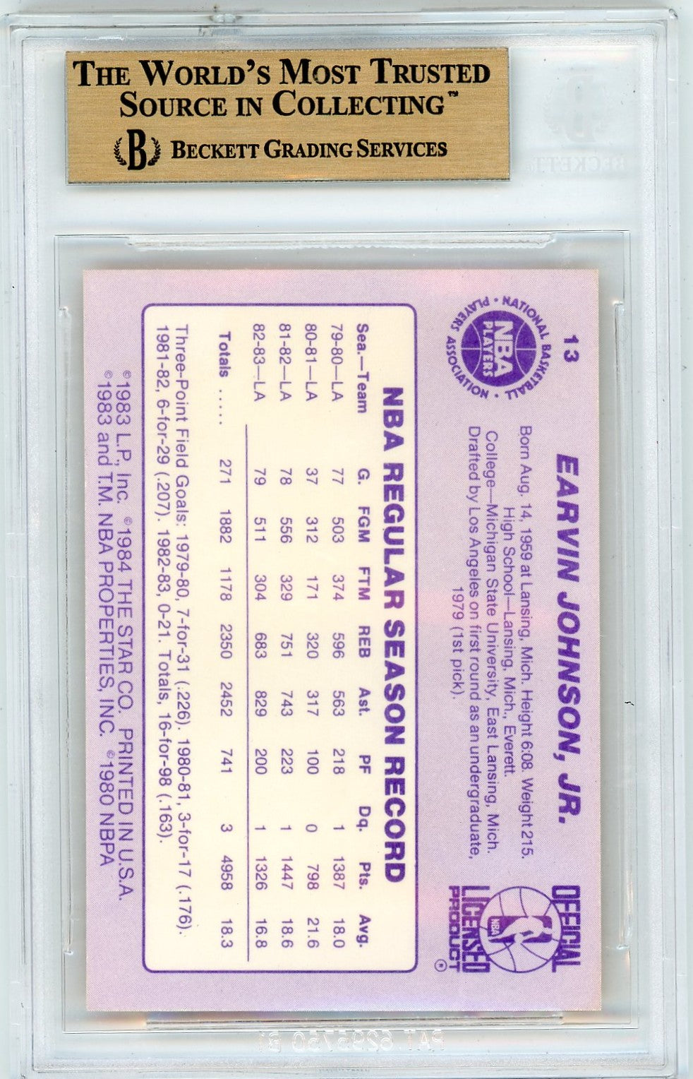 1983 Star Magic Johnson SP ! #13 BGS 9.5