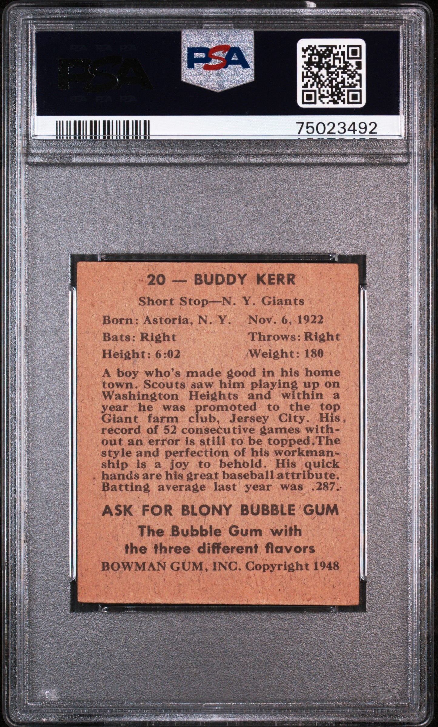 1948 BOWMAN BUDDY KERR #20 PSA 6