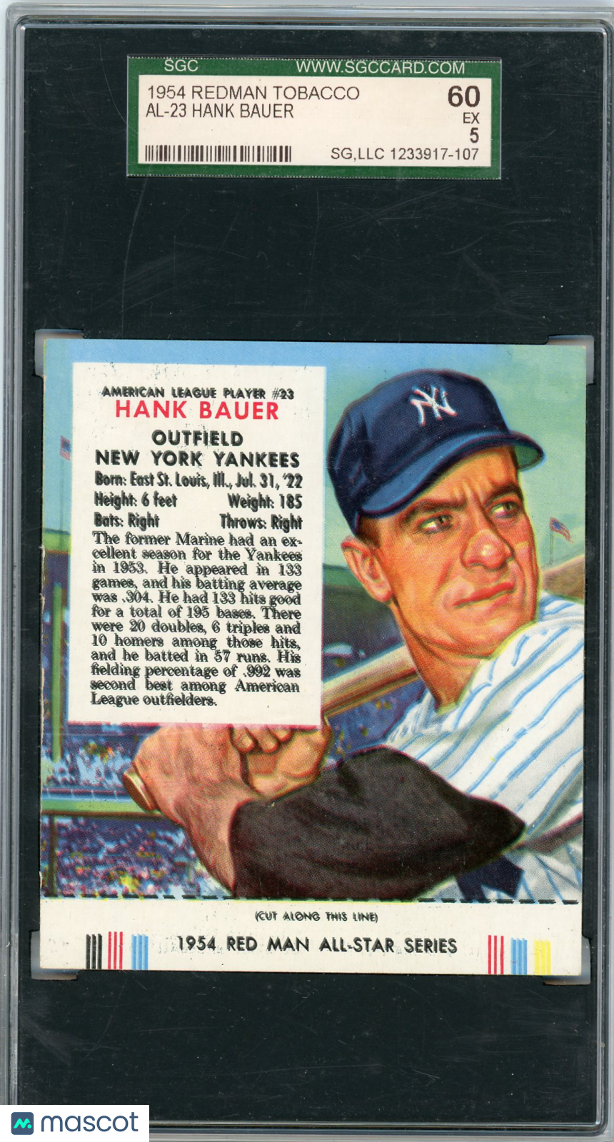 1954 Redman Tobacco Hank Bauer #AL-23 SGC 5