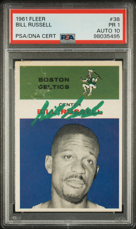 1961 FLEER BILL RUSSELL #38 PSA/DNA 1 AUTO 10