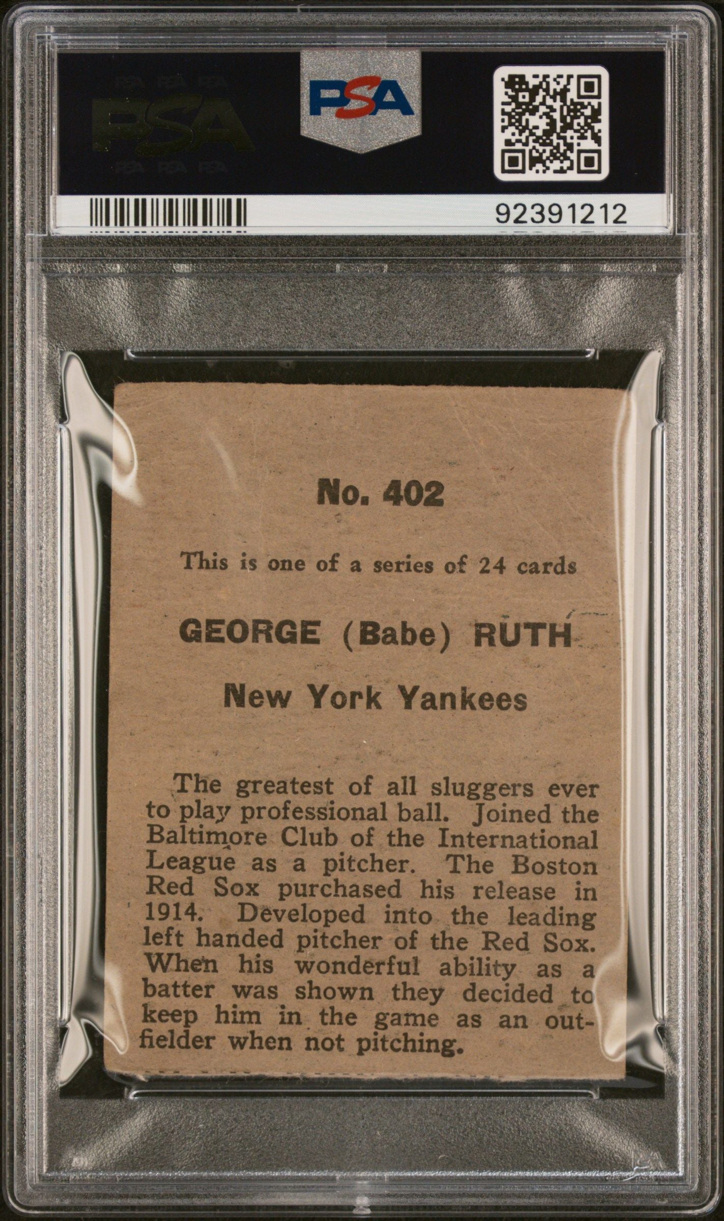 1933 ECLIPSE BABE RUTH IMPORT HAND CUT #402 PSA 1