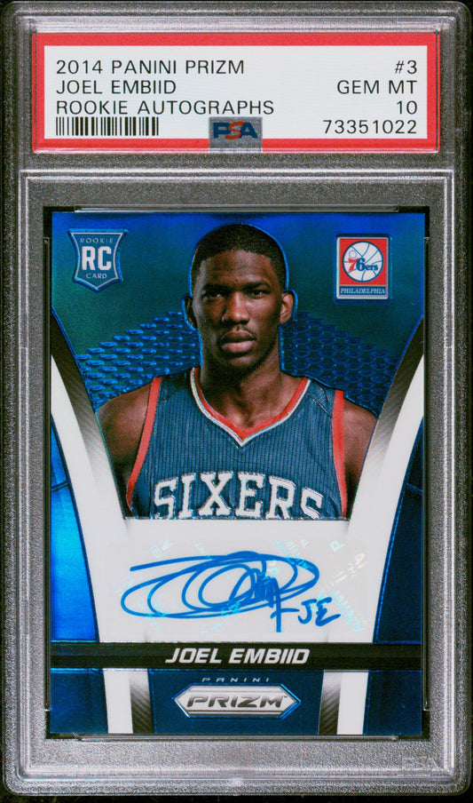 2014 PANINI JOEL EMBIID PRIZM ROOKIE AUTOGRAPHS #3 PSA 10