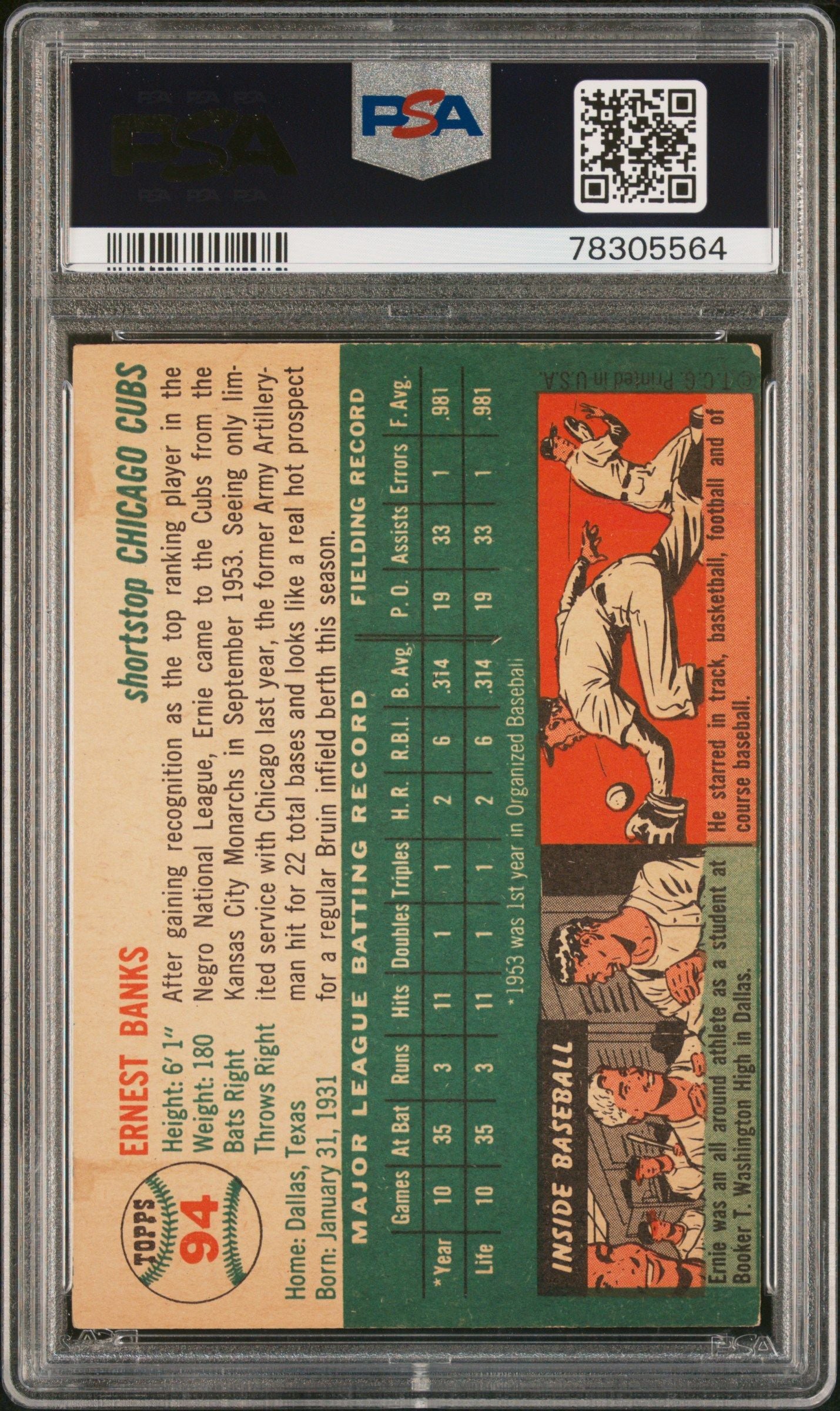 1954 TOPPS ERNIE BANKS #94 PSA 4