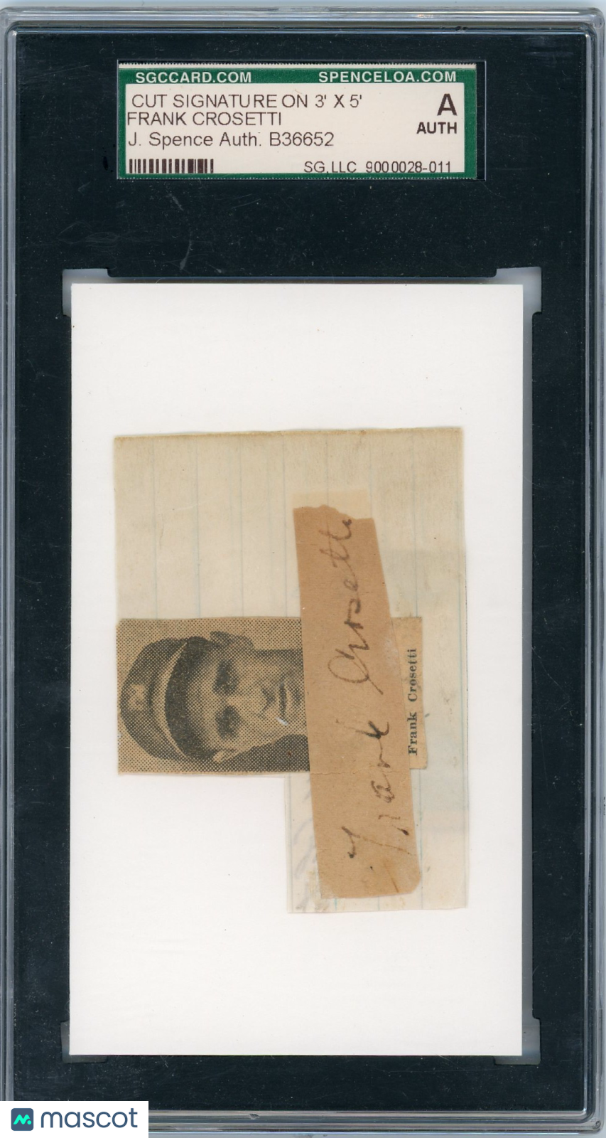 Frank Crosetti Cut Auto SGC Authentic JSA Auto Authentic