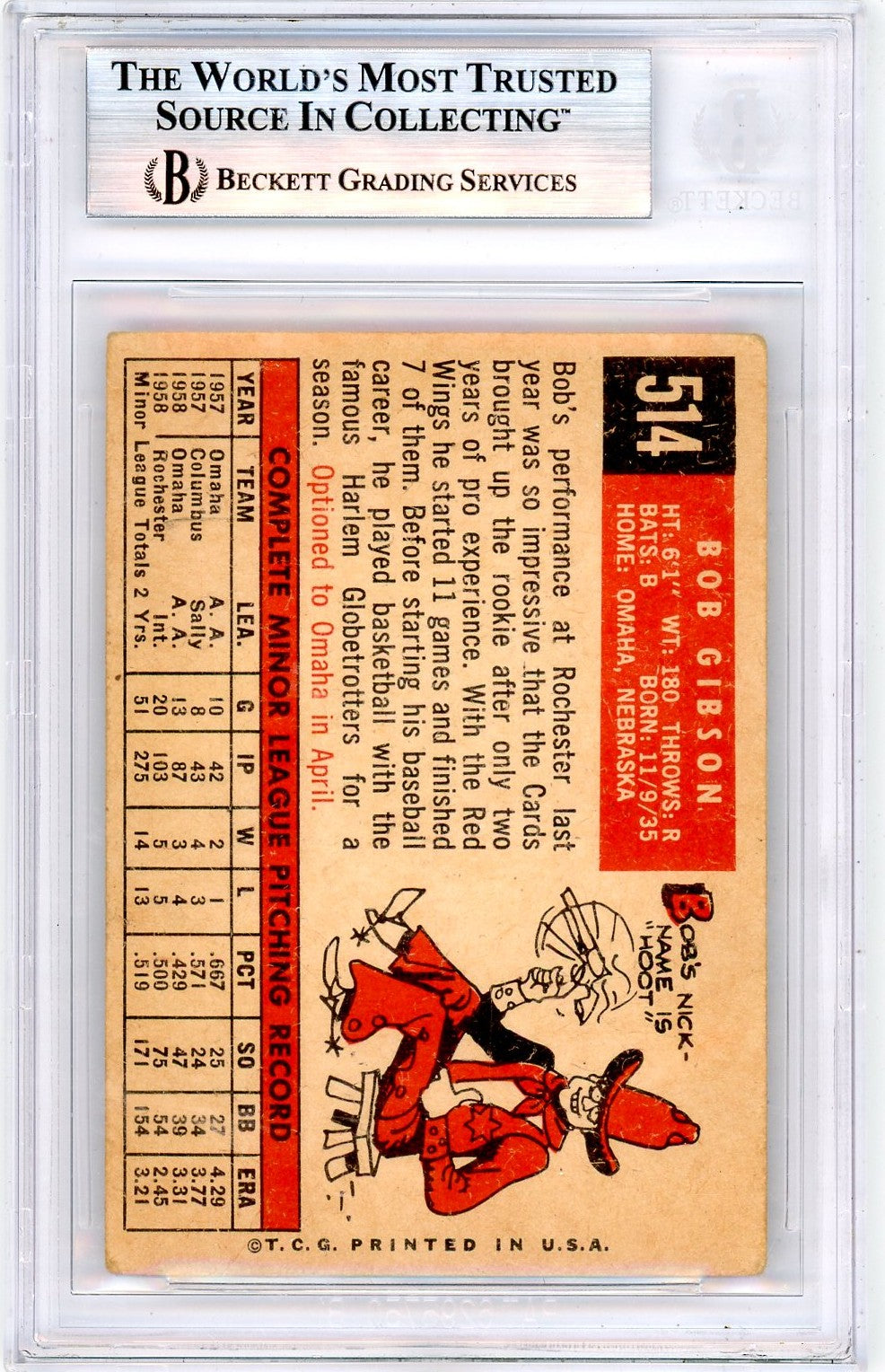 1959 Topps Bob Gibson #514 BVG 3.5 Rookie