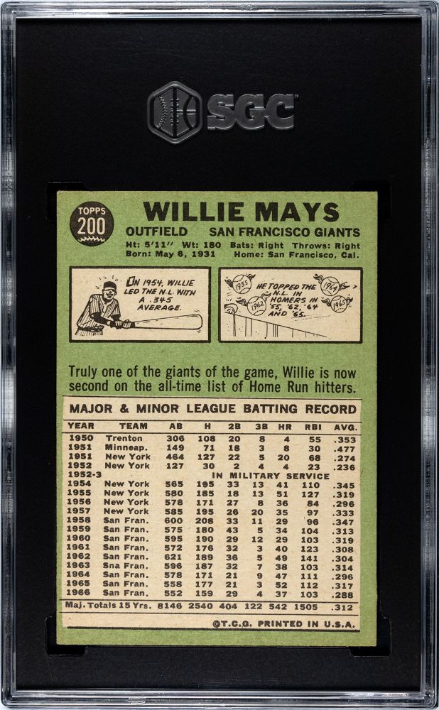 1967 TOPPS WILLIE MAYS #200 SGC 4