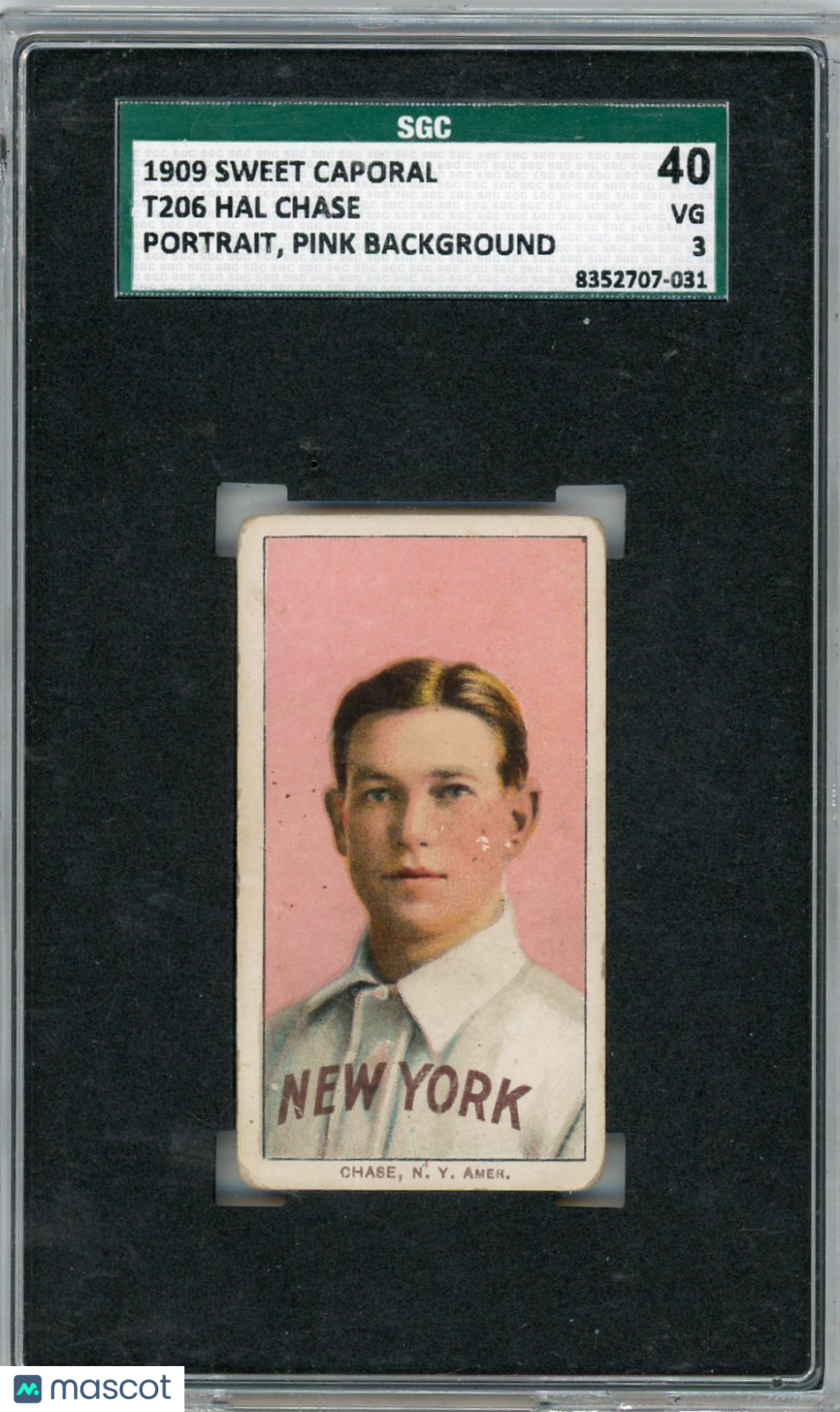 1909 Sweet Caporal (T206) Hal Chase Portrait, Pink Background SGC 3