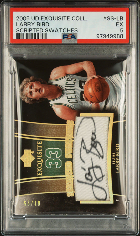 2005 LARRY BIRD UD EXQUISITE COLLECTION SCRIPTED SWATCHES #SS-LB PSA 5