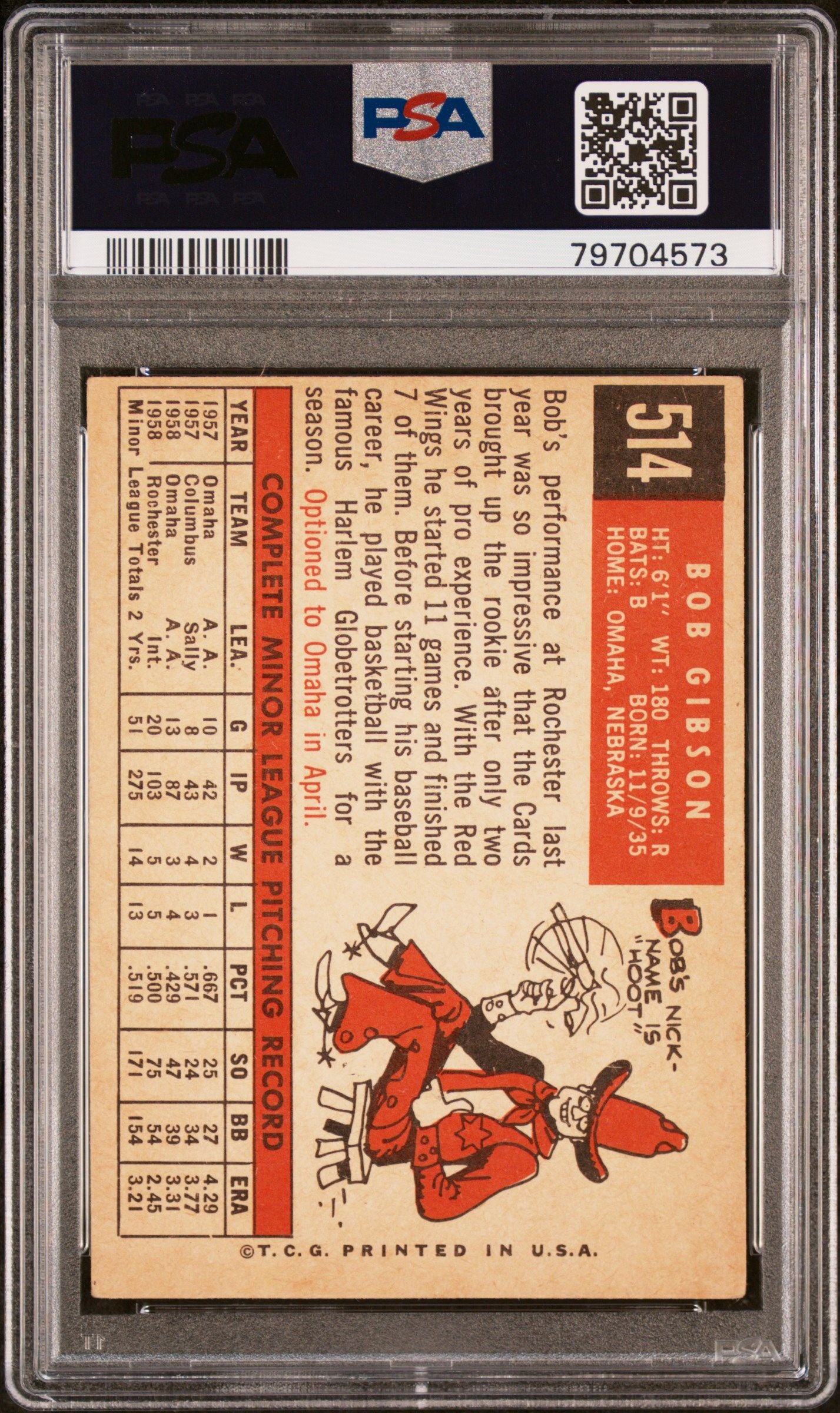 1959 TOPPS BOB GIBSON #514 PSA 4