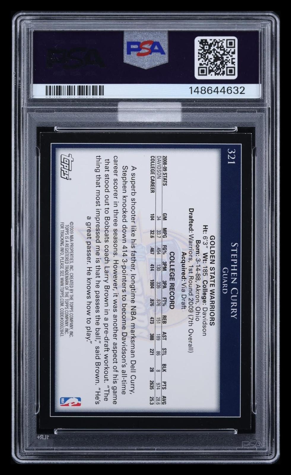 2009 Topps Stephen Curry #321 PSA 7 Auto 10