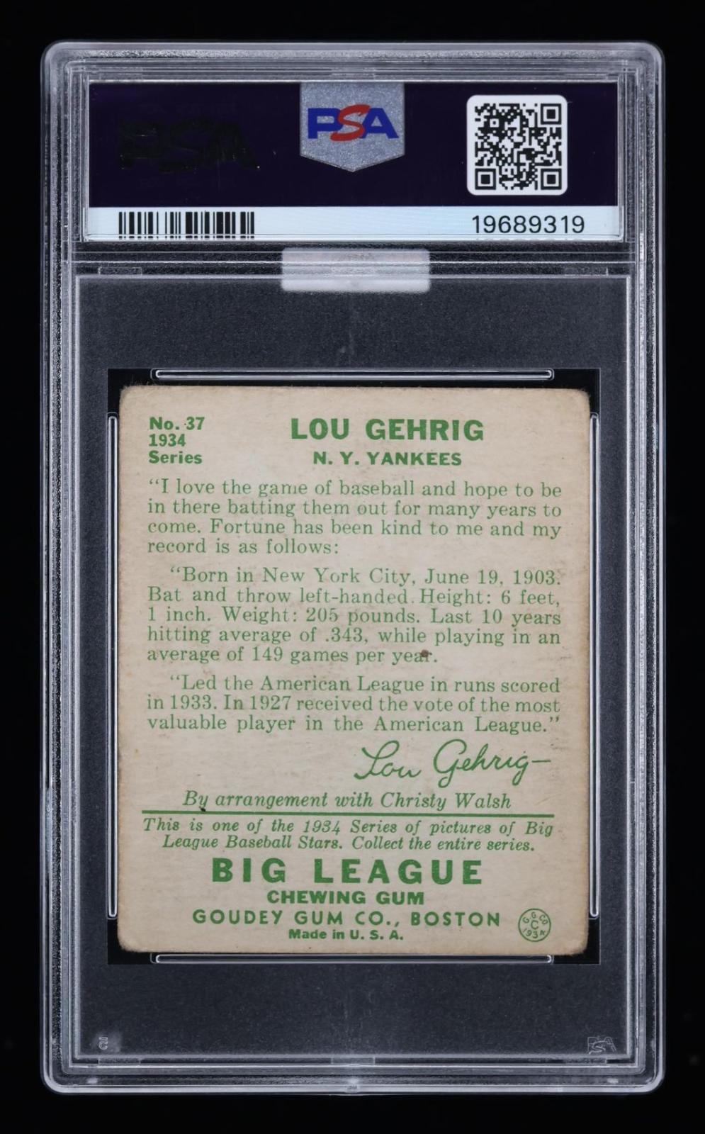1934 Goudey Lou Gehrig #37 PSA 2