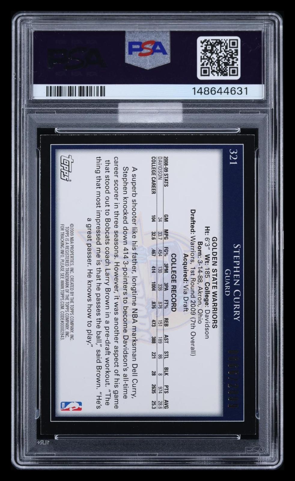 2009 Topps Stephen Curry #321 Gold PSA 7 Auto 10