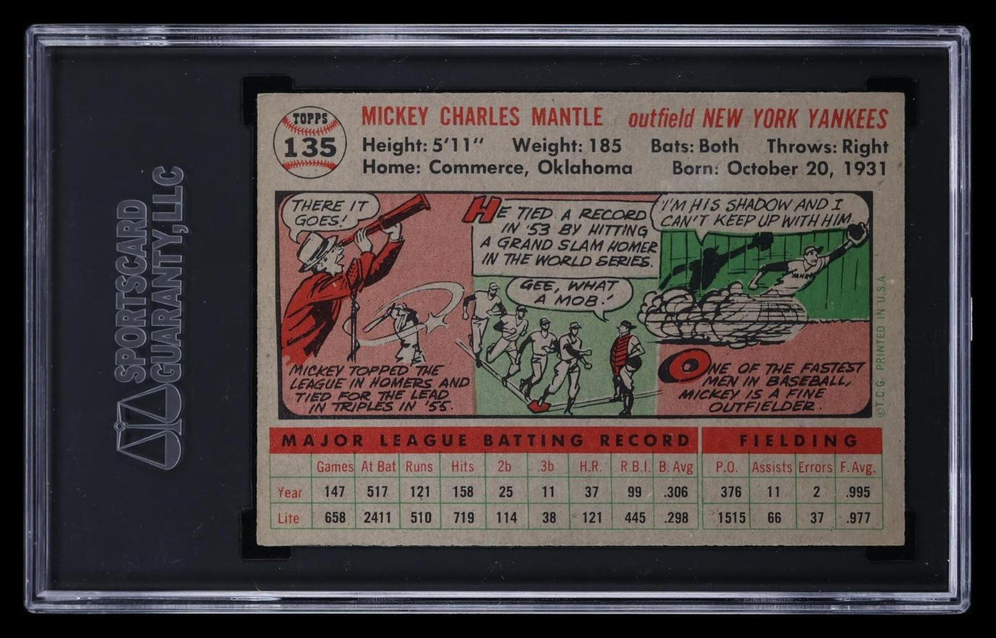 1956 Topps Mickey Mantle #135 Gray Back SGC 6