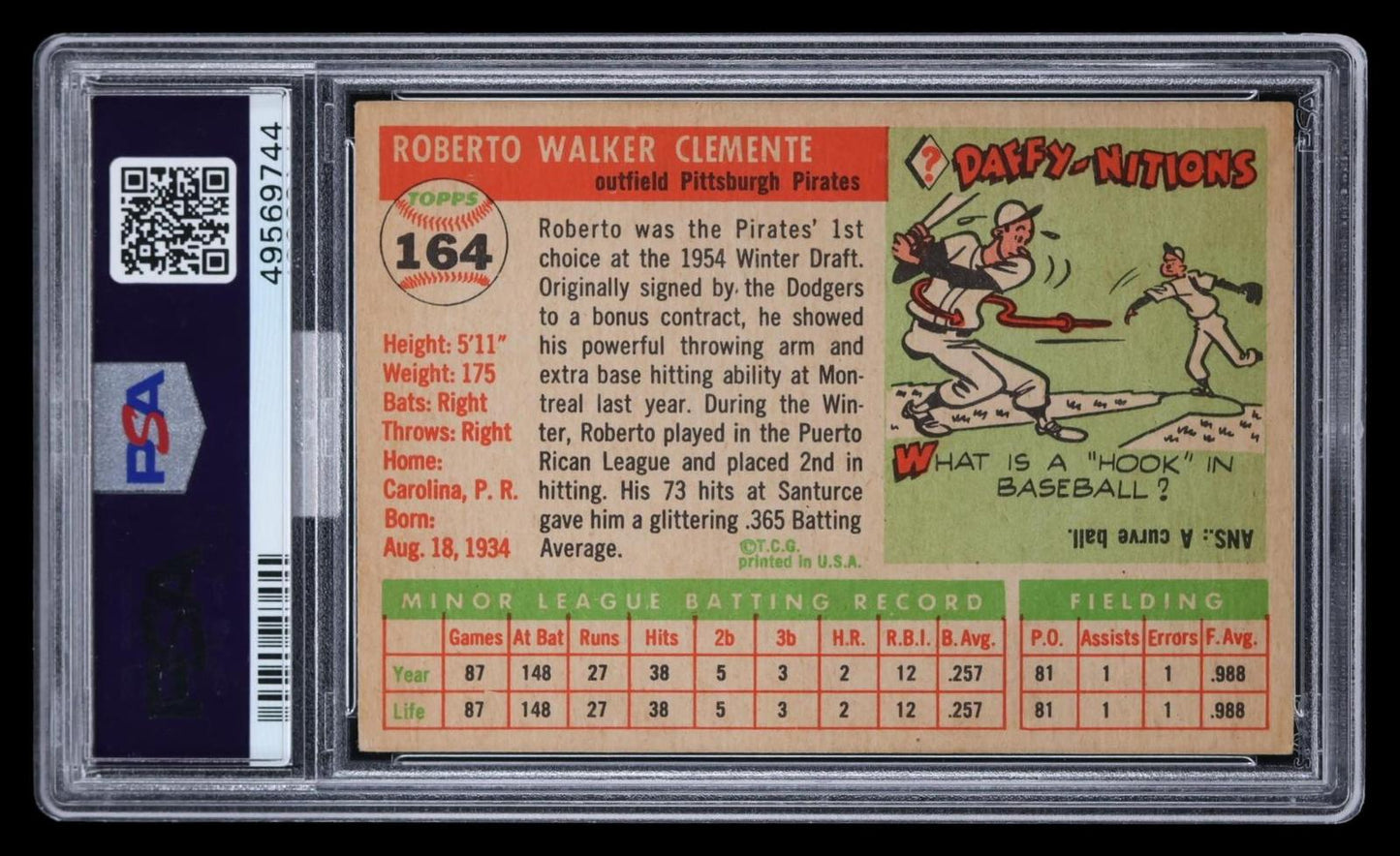 1955 Topps Roberto Clemente #164 PSA 2.5 MBA Gold