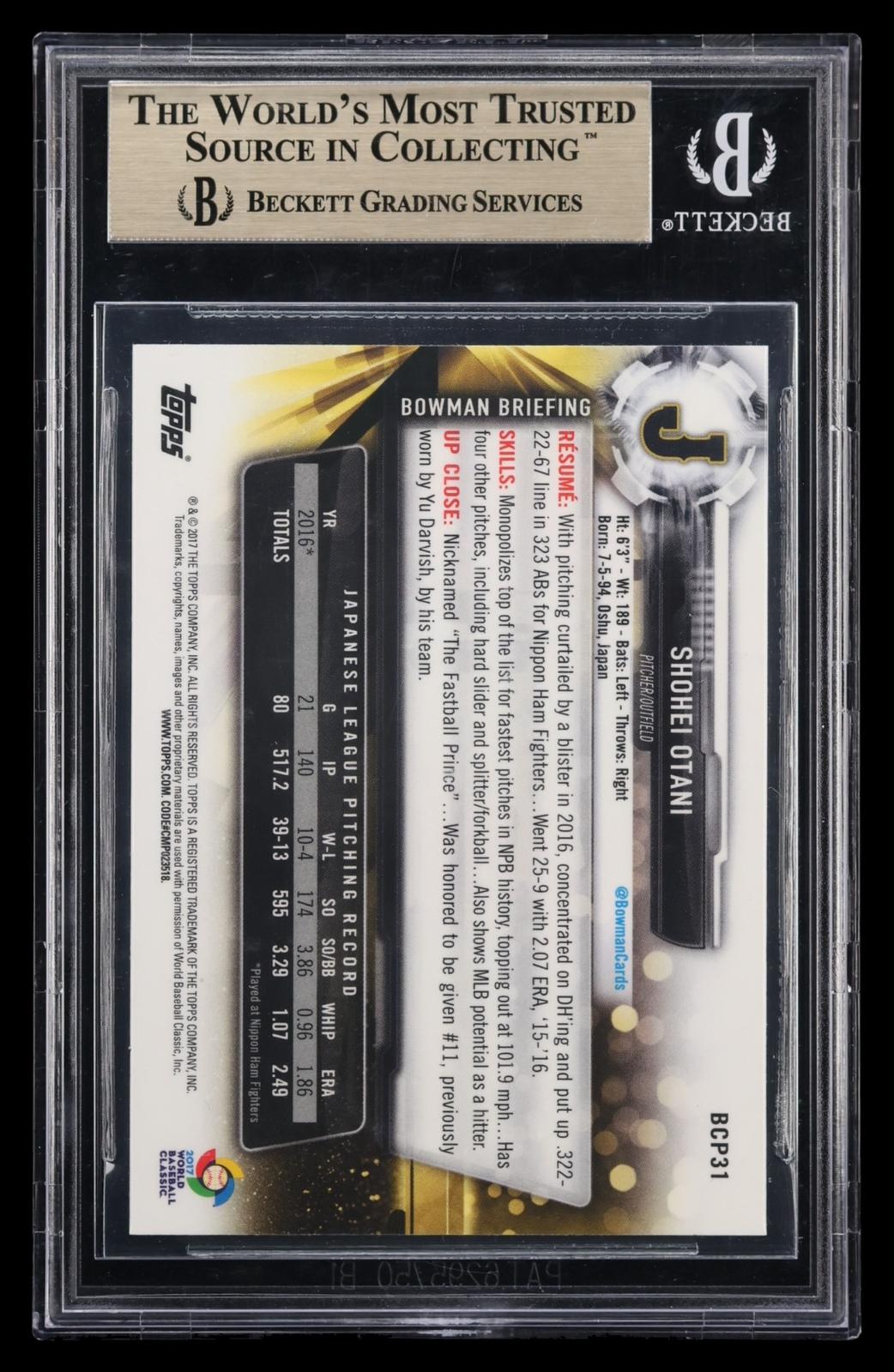 2017 Bowman Chrome Mega Box Prospects Refractors Shohei Otani BGS 9.5 MBA Gold