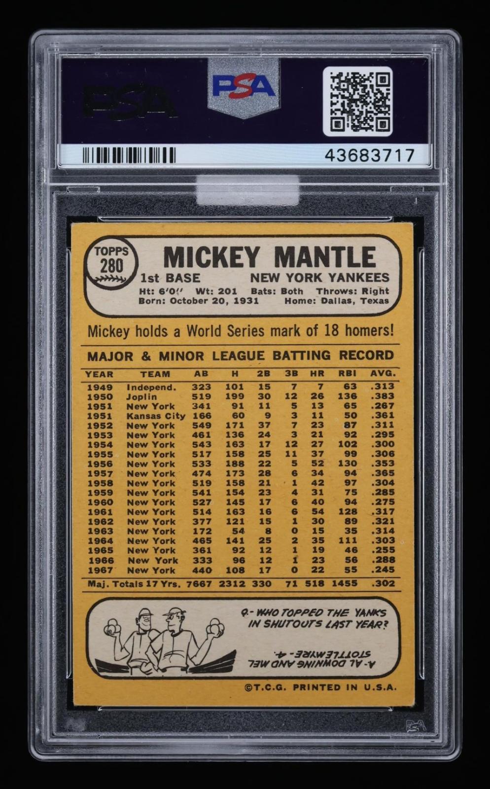 1968 Topps Mickey Mantle #280 PSA 5