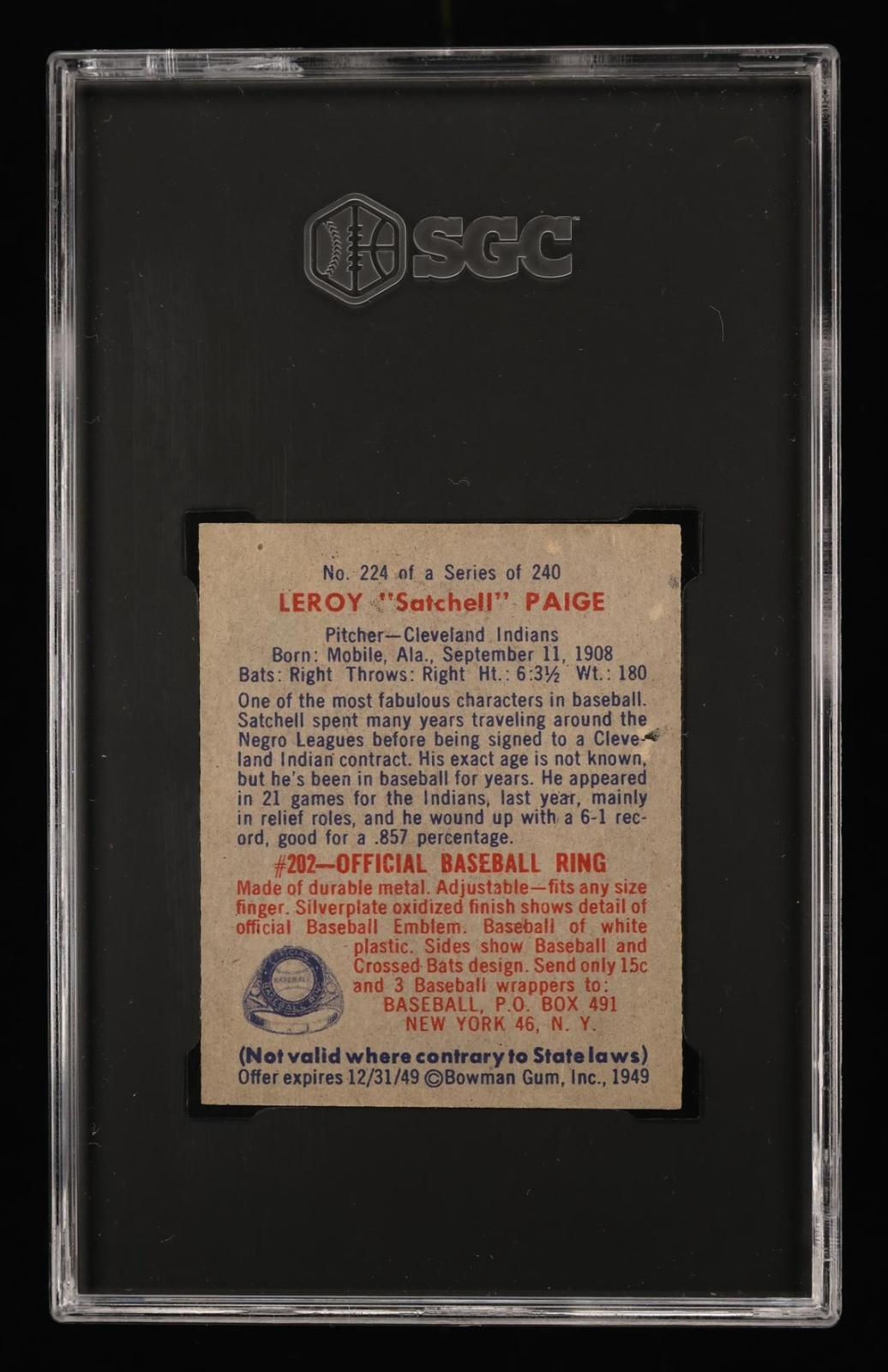 1949 Bowman Satchell Paige #224 SGC 6 MBA Gold Label