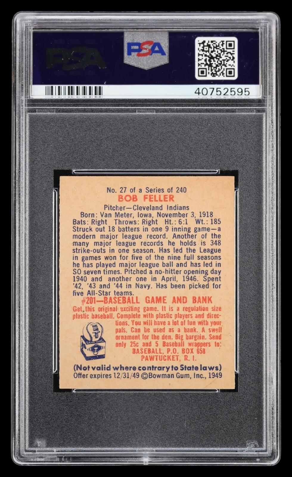 1949 Bowman Bob Feller #27 PSA 7 MBA Bronze