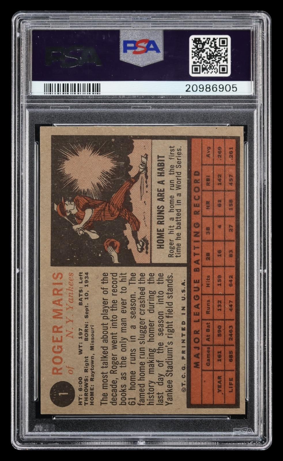 1962 Topps Roger Maris #1 PSA 7 MBA Bronze