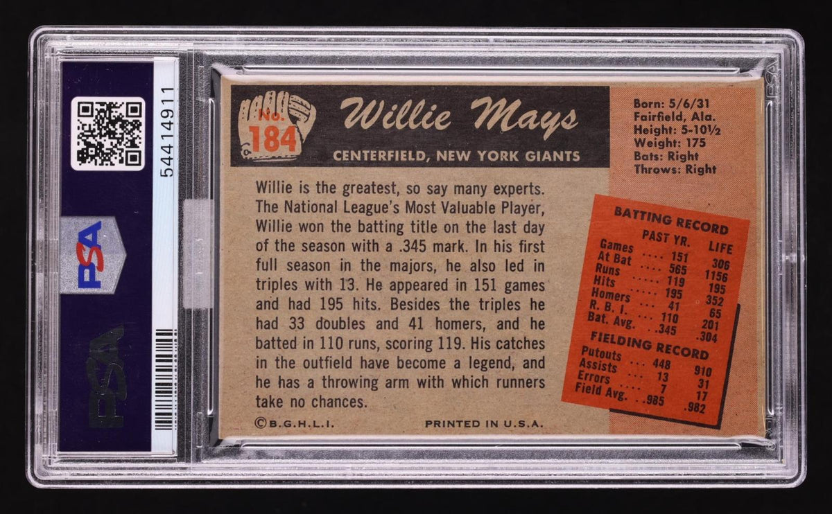 1955 Bowman Willie Mays #184 PSA 7 MBA Gold