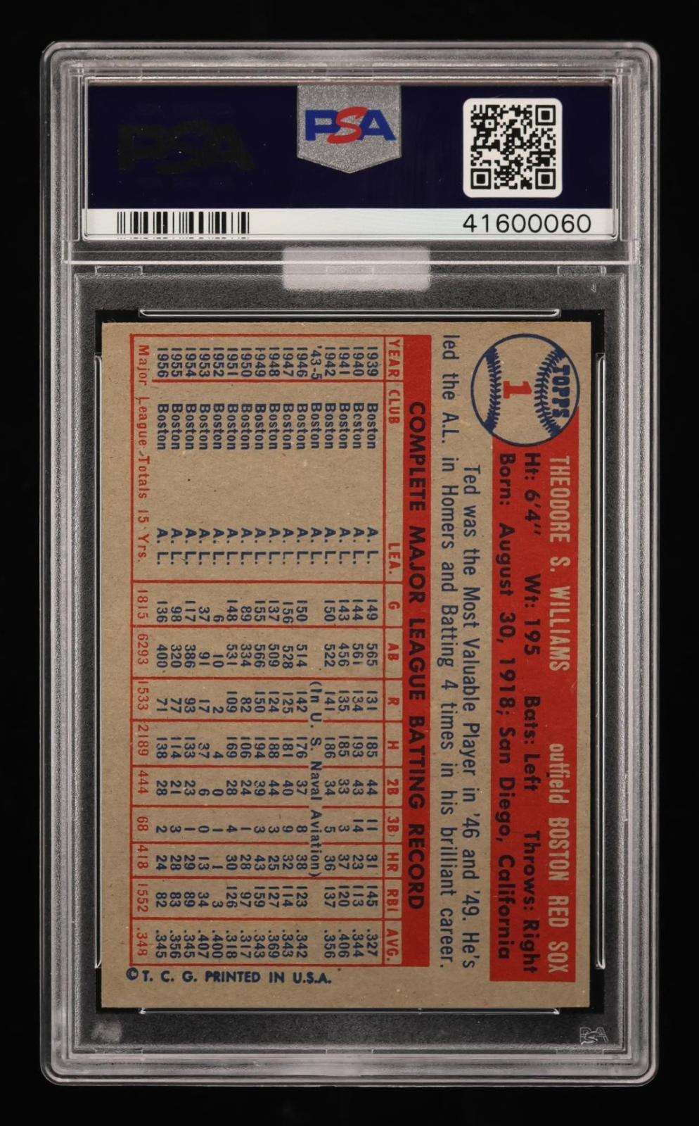 1957 Topps Ted Williams #1 PSA 7.5 MBA Silver
