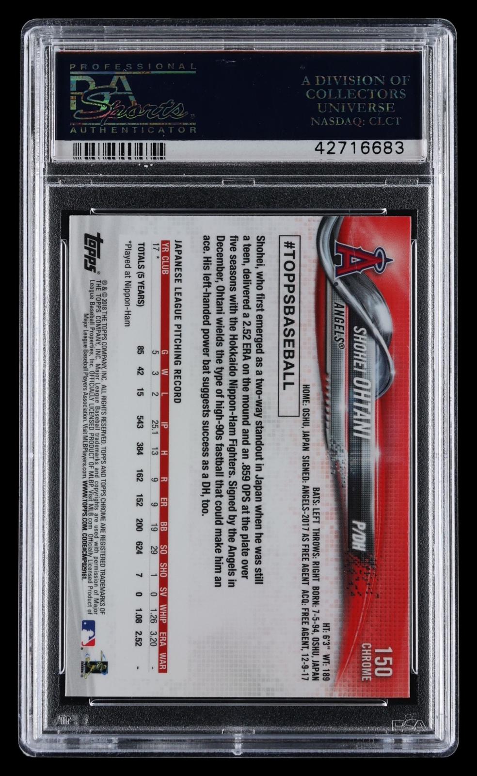 2018 Topps Chrome Shohei Ohtani #150 PSA 10 MBA Silver