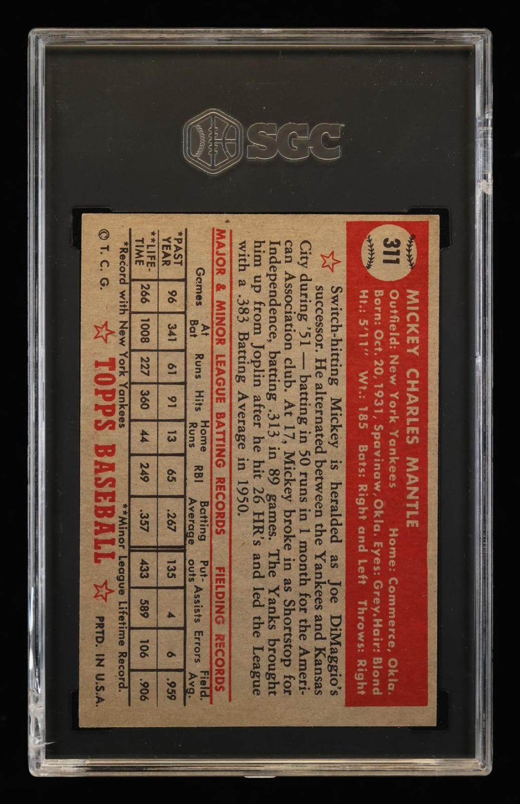 1952 Topps Mickey Mantle #311 SGC 4.5