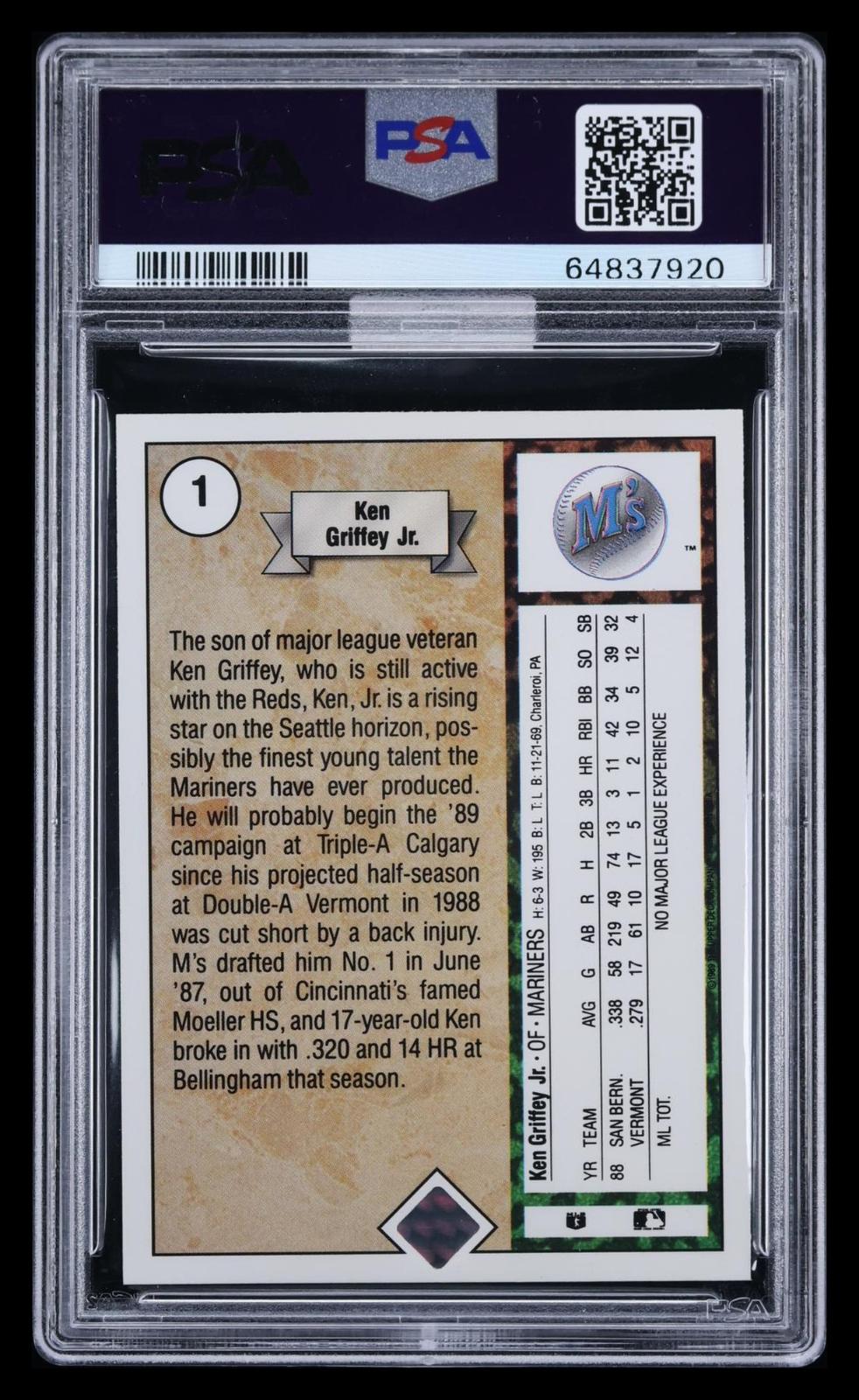 1989 Upper Deck Ken Griffey JR. #1 Star Rookie PSA 9