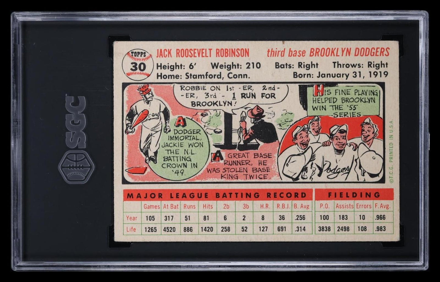 1956 Topps Jackie Robinson #30 White Back SGC 4.5