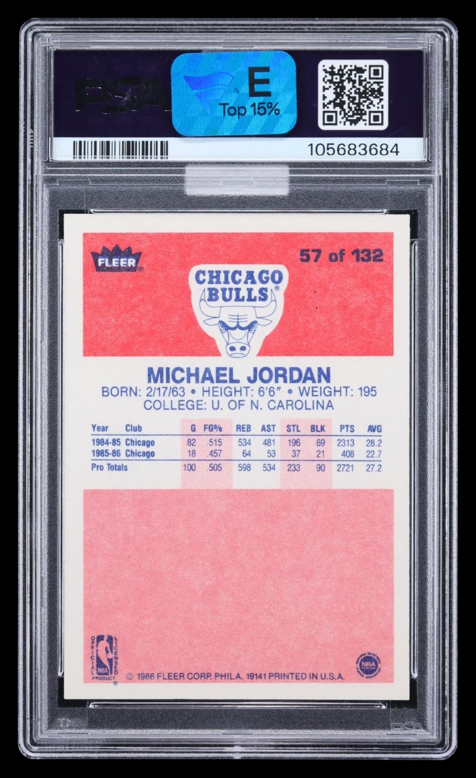 1986 Fleer Michael Jordan #57 PSA 8.5 MBA Silver