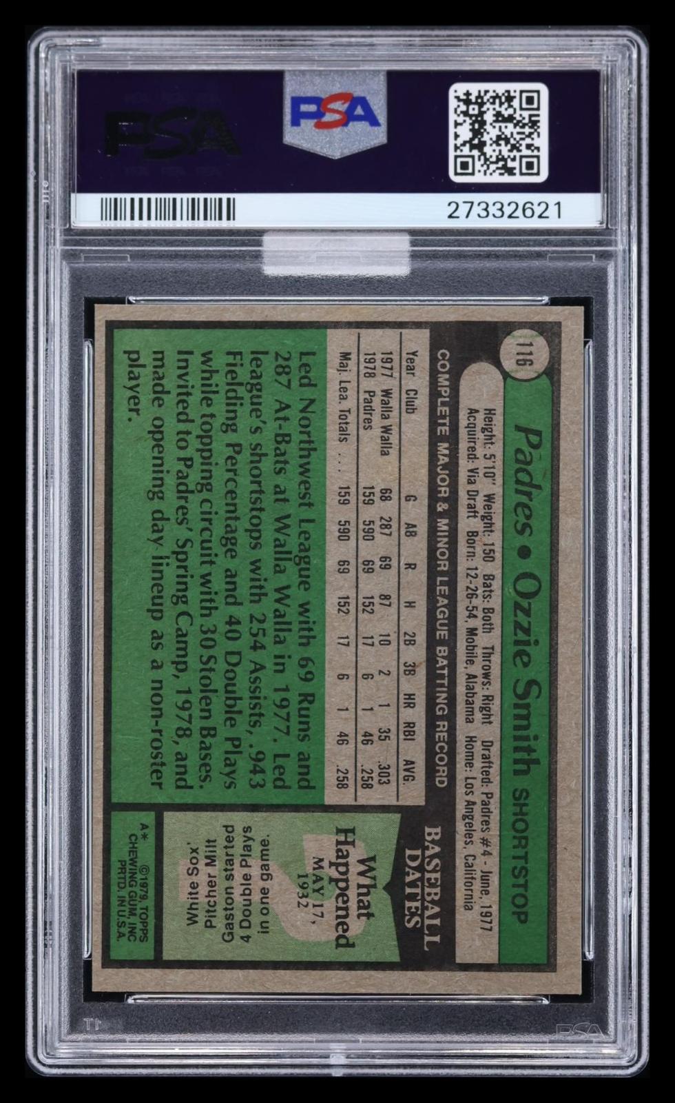 1979 Topps Ozzie Smith #116 PSA 9