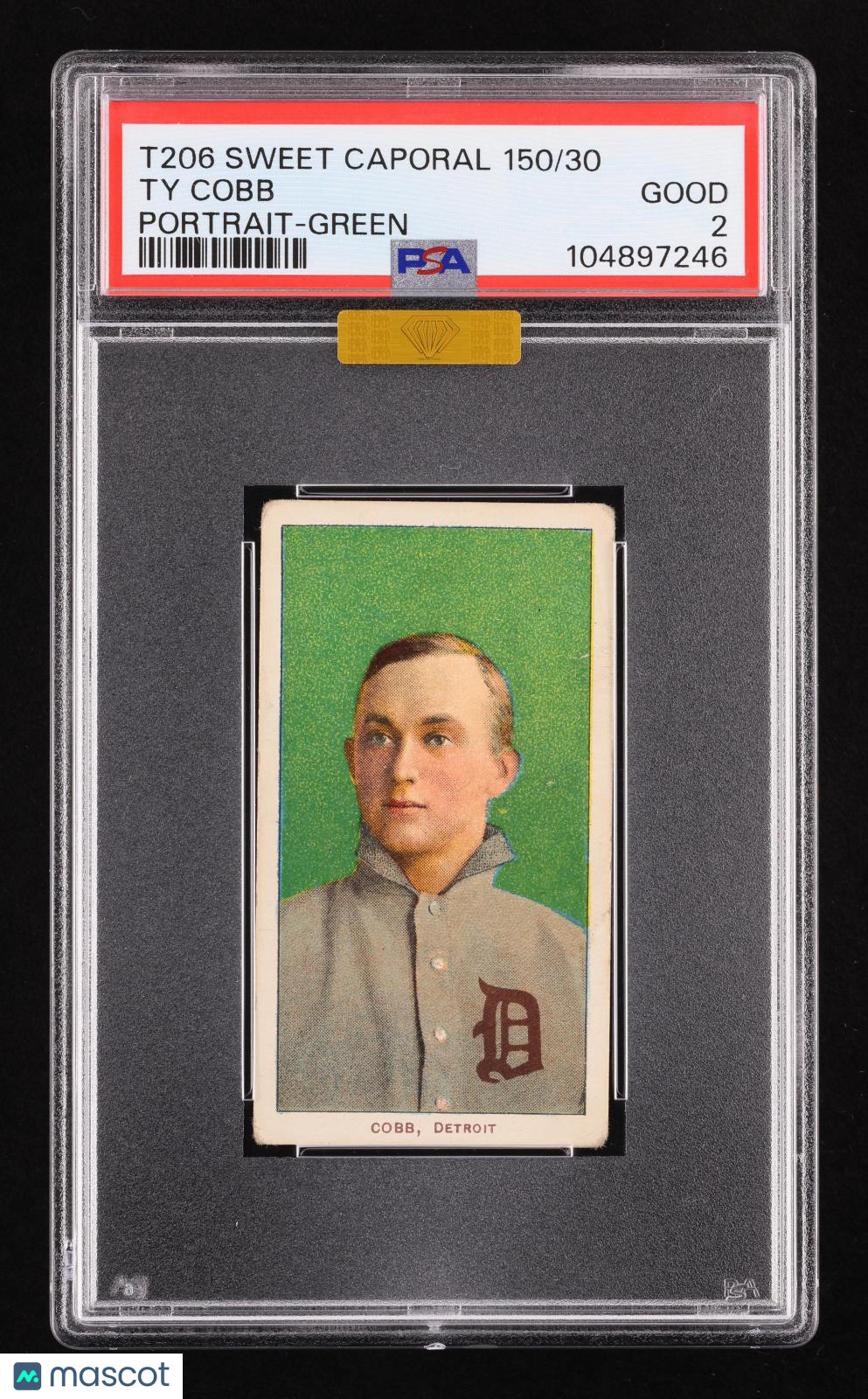 1909-11 T206 Sweet Caporal 150/30 Ty Cobb Portrait Green PSA 2 MBA Gold