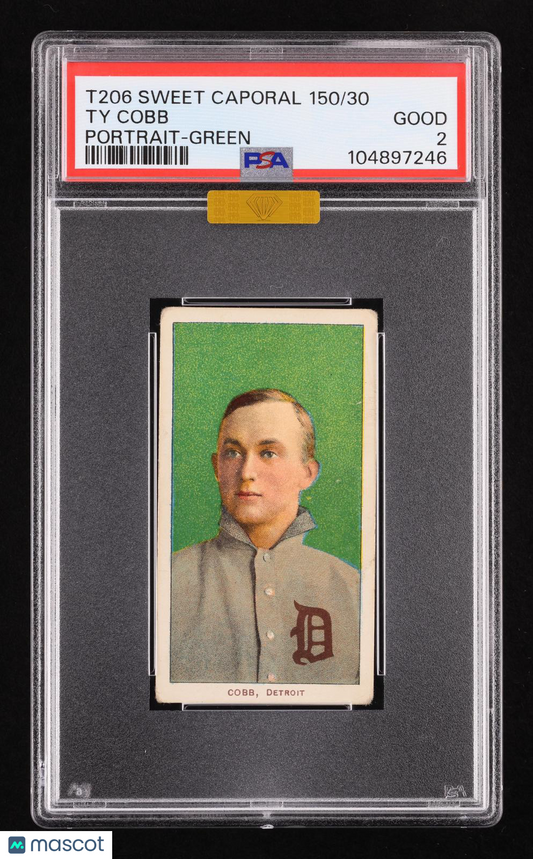 1909-11 T206 Sweet Caporal 150/30 Ty Cobb Portrait Green PSA 2 MBA Gold
