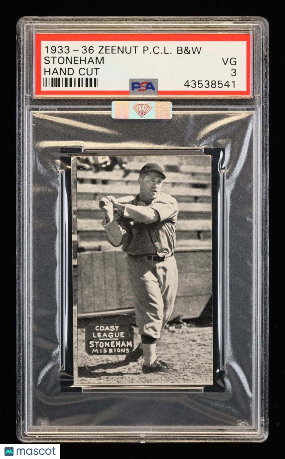 1933-36 Zeenut Pacific Coast League B&W Stoneham Hand Cut PSA 3