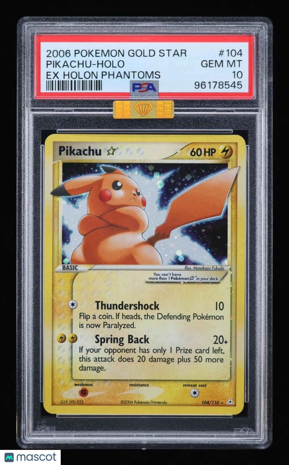 2006 Pokemon Gold Star Pikachu Holo EX Holon Phantoms PSA 10 #104 MBA Gold POP 1