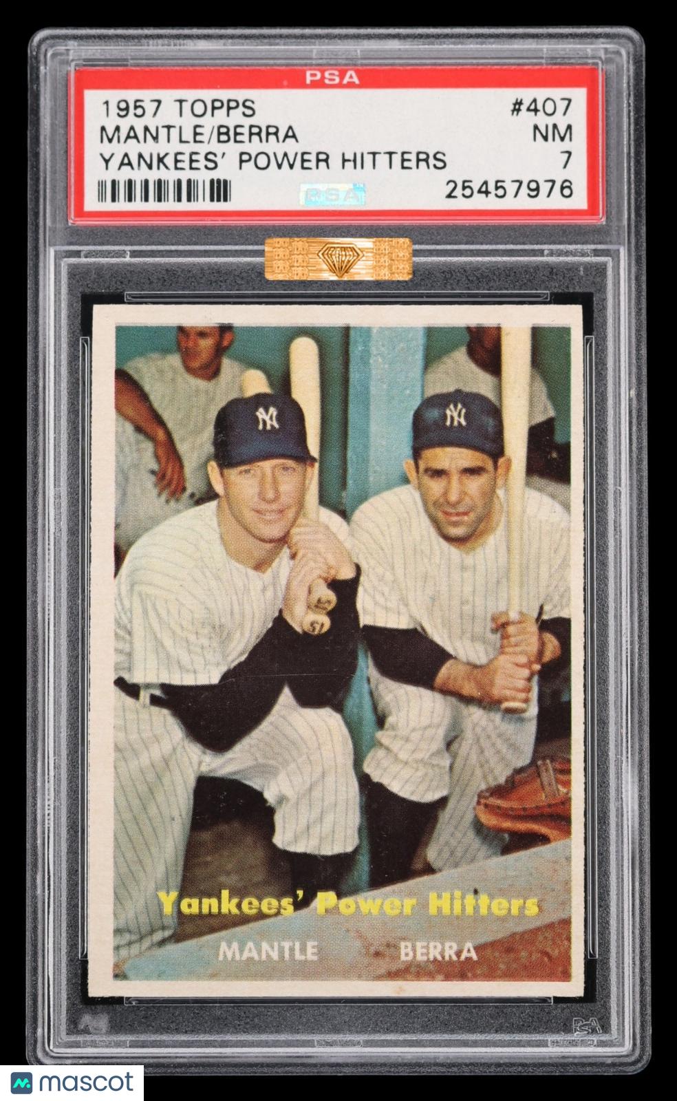 1957 Topps Berra Mantle #407 Yankees' Power Hitters PSA 7 MBA Bronze