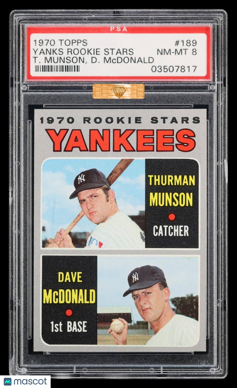 1970 Topps Yankees Rookies #189 T. Munson D. Mcdonald PSA 8 MBA Bronze